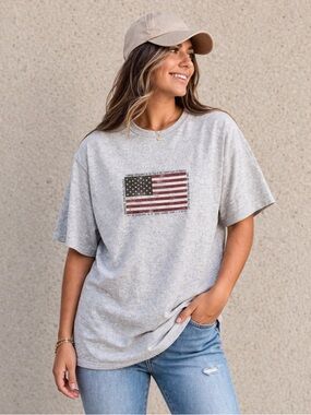 Distressed American Flag Tee Shirt XXL Gray Patriotic Graphic USA Unisex